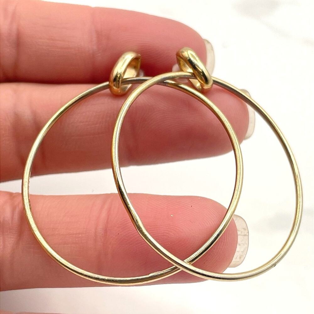 Vintage Gold Tone Circle Drop Hoop Earrings Statement Classic Minimalist Retro